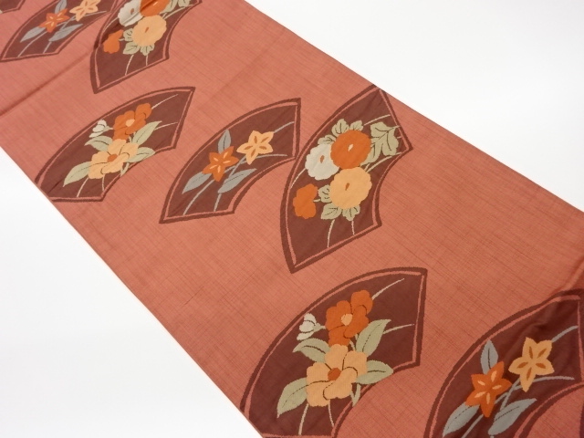 JAPANESE KIMONO / VINTAGE FUKURO OBI / WOVEN CAMELLIA & CHRYSANTHEMUM